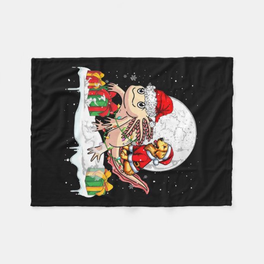 サンタゴールデンレトリエバーアクソロトルクリスマスローに乗る フリースブランケット (正面(横))
