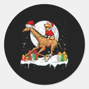 サンタゴールデンレトリバーがキリンのクリスマスローに乗る ラウンドシール