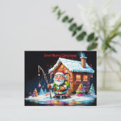 サンタサイケデリックホールディング魚釣りポールクリスマス シーズンポストカード (スタンド正面)