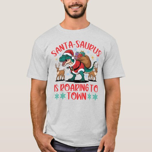 サンタサウルス Tレックス 恐竜 クリスマス Tシャツ (正面)