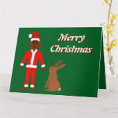 サンタサスカッチとジャッカロープクリスマスカスタム カード (黄色い花)