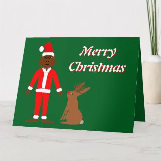サンタサスカッチとジャッカロープクリスマスカスタム カード (正面)