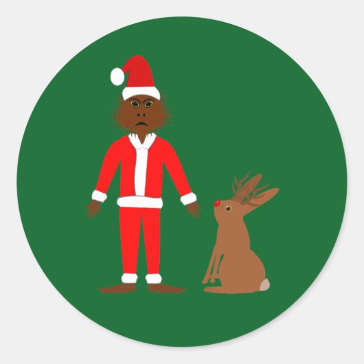 サンタサスカッチとジャッカロープクリスマス ラウンドシール (正面)