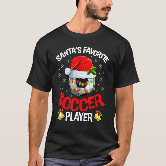 サンタサッカーお気に入りの選手クリスマスパジャマ Tシャツ (正面)