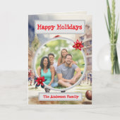 サンタサッカーファミリーフォトホリデーグリーティング カード (正面)