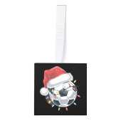 サンタサッカーボールスポーツクリスマスサッカー選手 キューブオーナメント (正面)