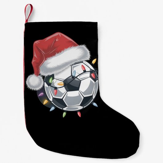 サンタサッカーボールスポーツクリスマスサッカー選手 スモールクリスマスストッキング (正面)