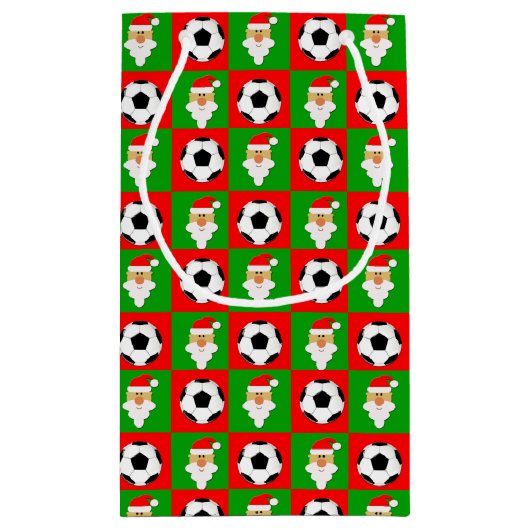 サンタサッカー選手名前をカスタムする/文字クリスマス スモールペーパーバッグ (裏面)