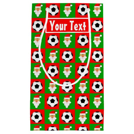 サンタサッカー選手名前をカスタムする/文字クリスマス スモールペーパーバッグ (正面)