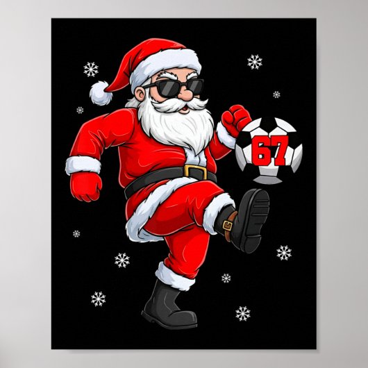 サンタサッカーLlスポーツクリスマスサッカー選手男性 ポスター (正面)