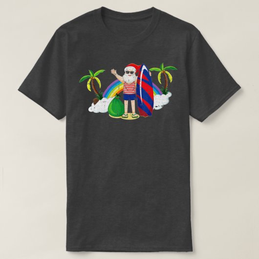 サンタサーフィンクリスマス7月の夏の熱帯Be Tシャツ (デザイン正面)