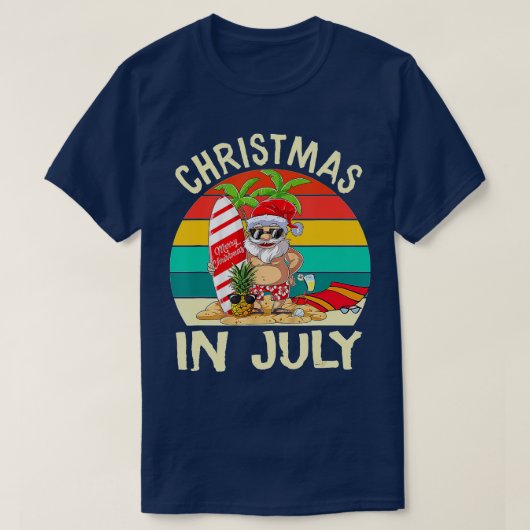サンタサーフィンクリスマスin 7月キッズハワイアン夏 tシャツ (デザイン正面)