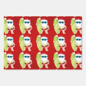 サンタサーフィンクールは赤いクリスマスギフトに影を落とす ラッピングペーパーシート (正面3)