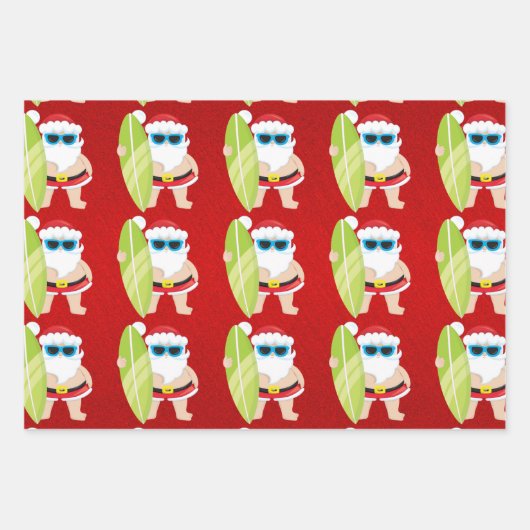 サンタサーフィンクールは赤いクリスマスギフトに影を落とす ラッピングペーパーシート (正面3)