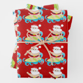 サンタサーフィンクールは赤いクリスマスギフトに影を落とす ラッピングペーパーシート (インサイチュ)