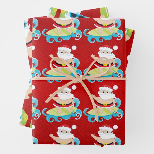 サンタサーフィンクールは赤いクリスマスギフトに影を落とす ラッピングペーパーシート (インサイチュ)