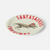 サンタザウルスのクリスマス恐竜怖いTレックススローガン ペーパープレート (アングル)