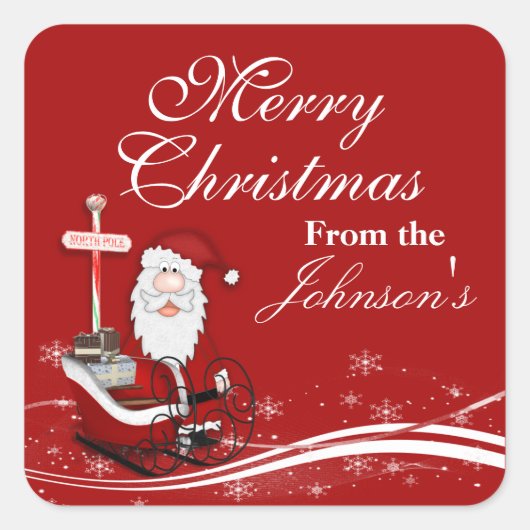 サンタザースリークリスマスギフトラベル スクエアシール (正面)