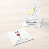 サンタシカと一緒にクリスマスワインを注ぐ応援 スクエアペーパーコースター (インサイチュ)