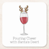 サンタシカと一緒にクリスマスワインを注ぐ応援 スクエアペーパーコースター (正面)