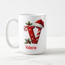 サンタシックなモノグラムイニシャルV メリークリスマス コーヒーマグカップ