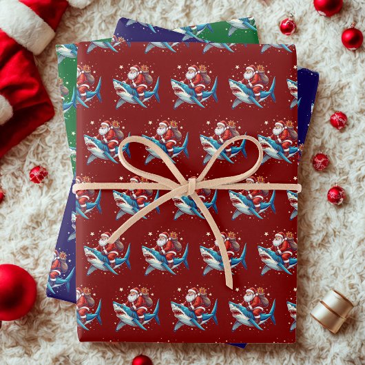 サンタシャークおもしろいギフトラップ海愛好家プレゼント ラッピングペーパーシート
