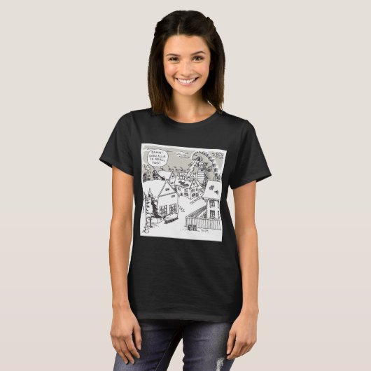 サンタショック 女性用 黒 Tシャツ (正面フル)