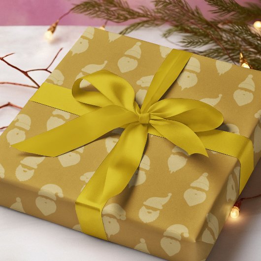 サンタシルエットモダン金ゴールドモノトーンのクリスマス ラッピングペーパー