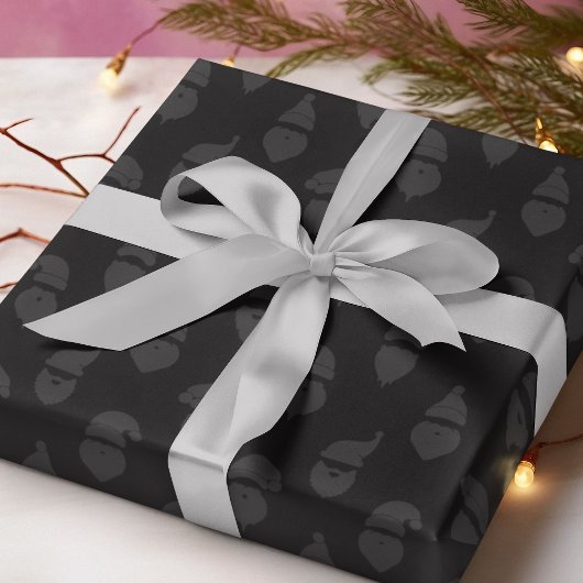 サンタシルエッモダントモノトーンのブラッククリスマス ラッピングペーパー