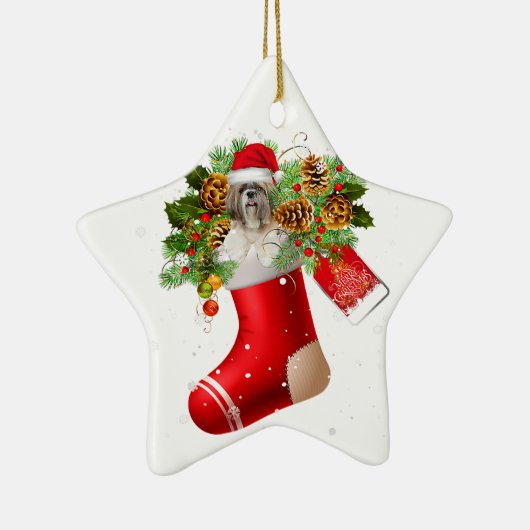 サンタシーズー（犬）Tzuインクリスマスソックス | X-masギフト セラミックオーナメント (右)