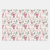 サンタシーンピンク調整クリスマス ラッピングペーパーシート (正面3)
