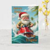 サンタジェットスキング折り畳みクリスマスカード カード (黄色い花)