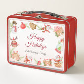 サンタジパーソナライズされたンガーブレッドホリデーファミリー メタルランチボックス (正面)