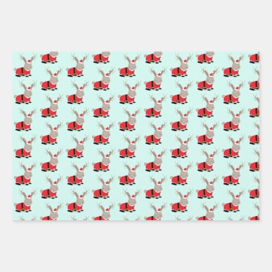 サンタジャッカロープライトグリーンノベルティクリスマス ラッピングペーパーシート (正面2)