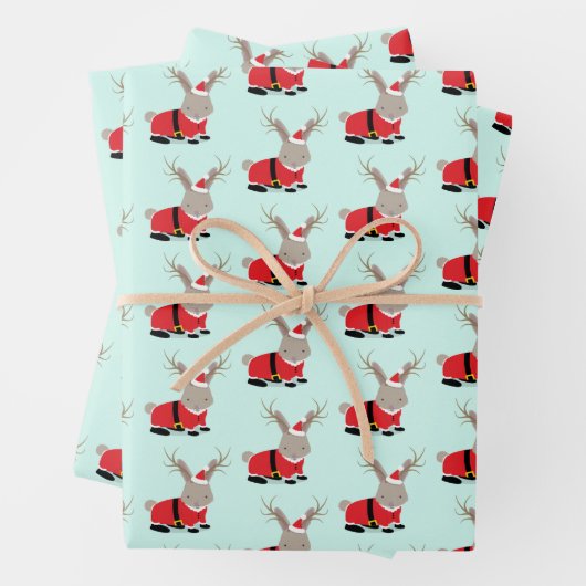 サンタジャッカロープライトグリーンノベルティクリスマス ラッピングペーパーシート (インサイチュ)