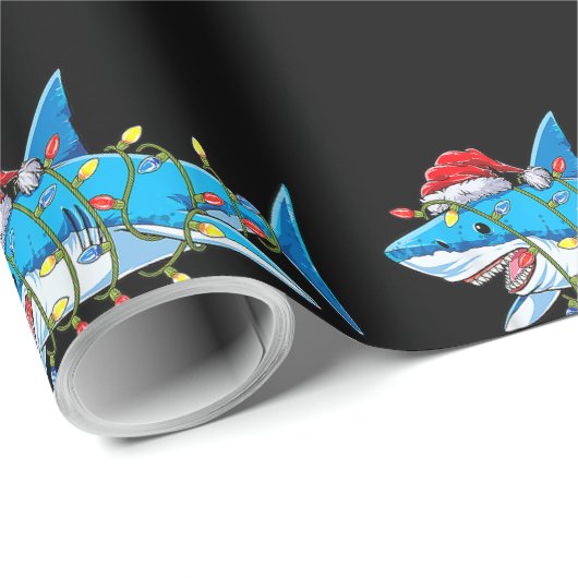 サンタジョーズおもしろいシャーククリスマスライトシメリーャール ラッピングペーパー (ロールコーナー)