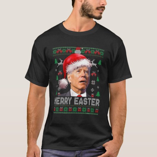 サンタジョーバイデン氏おもしろいイースターメリークリスマス醜い Tシャツ (正面)