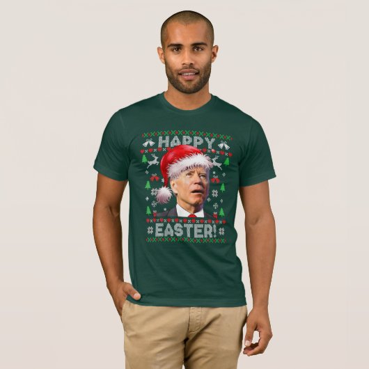 サンタジョーバイデン氏ハッピーイースターブリークリスマス Tシャツ (正面フル)