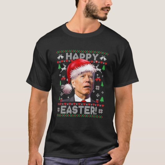 サンタジョーバイデン氏ハッピーイースター醜いクリスマススウィート Tシャツ (正面)