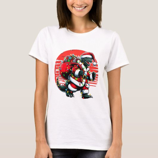 サンタジラクリスマスシャツ日本のモンスター怪獣 Tシャツ (正面)