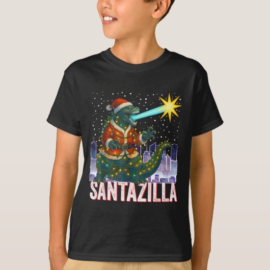 サンタジラ クリスマス 恐竜 日本のモンスター Tシャツ (正面)