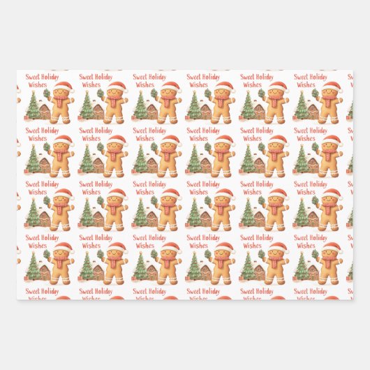 サンタジンジャーブレッドマンクリスマス ラッピングペーパーシート (正面)