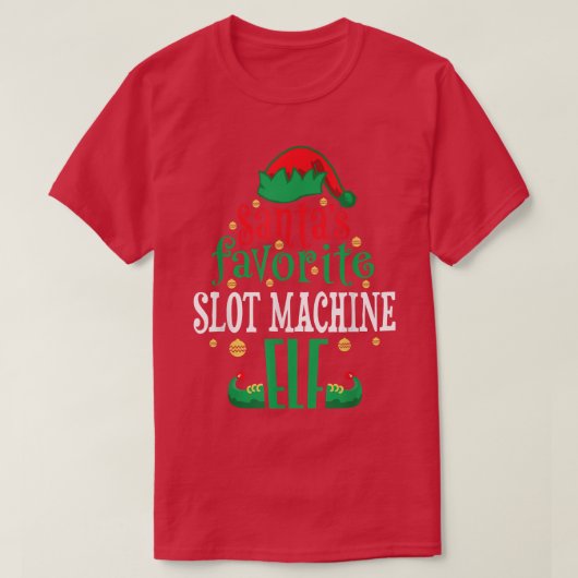 サンタスお気に入りのスロットマシン小妖精や小人クリスマスマッチン Tシャツ (デザイン正面)