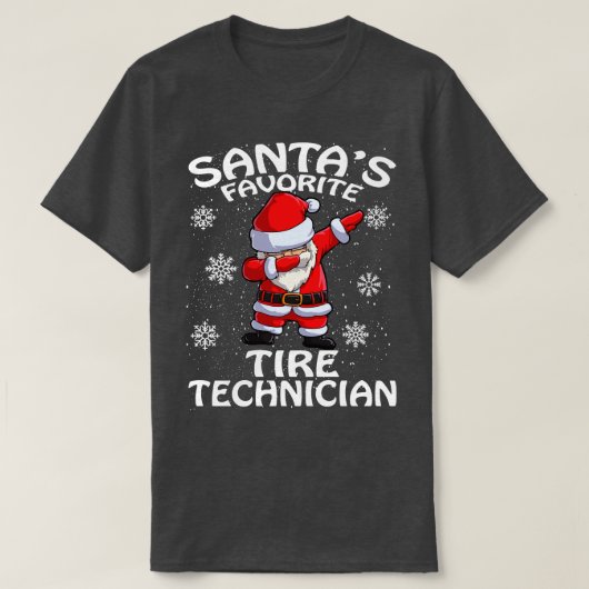 サンタスお気に入りのタイヤ技術者のクリスマス Tシャツ (デザイン正面)