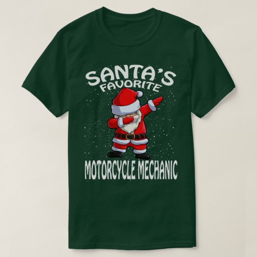 サンタスお気に入りのバイク整備士クリスマス Tシャツ (デザイン正面)