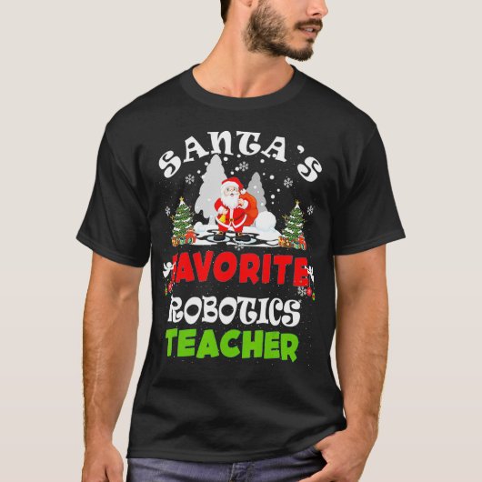 サンタスお気に入りのロボティクス先生クリスマス休暇 Tシャツ (正面)