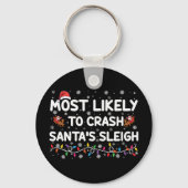 サンタスそりのクリスマスをクラッシュする可能性がおもしろい最も高い キーホルダー (正面)