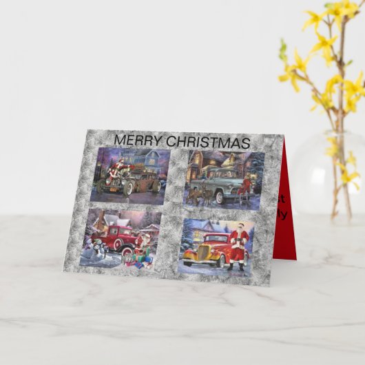 サンタスとホットロッドを持つクリスマスカード カード (黄色い花)