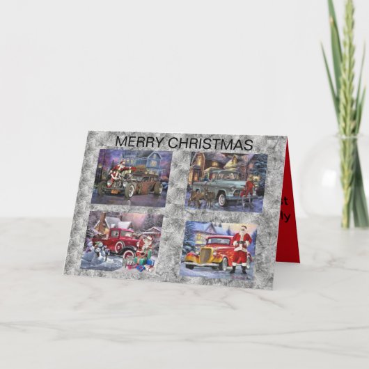 サンタスとホットロッドを持つクリスマスカード カード (正面)