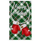 サンタスは赤い緑の格子模様にミトン スモールペーパーバッグ (裏面)